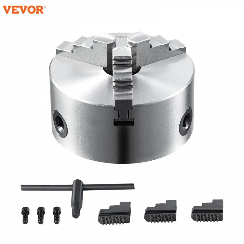 3-Jaw Lathe Chuck, 6'' Self-Centering Lathe Chuck  Clamping Range with T-key Fixing Screws Reversible Jaws