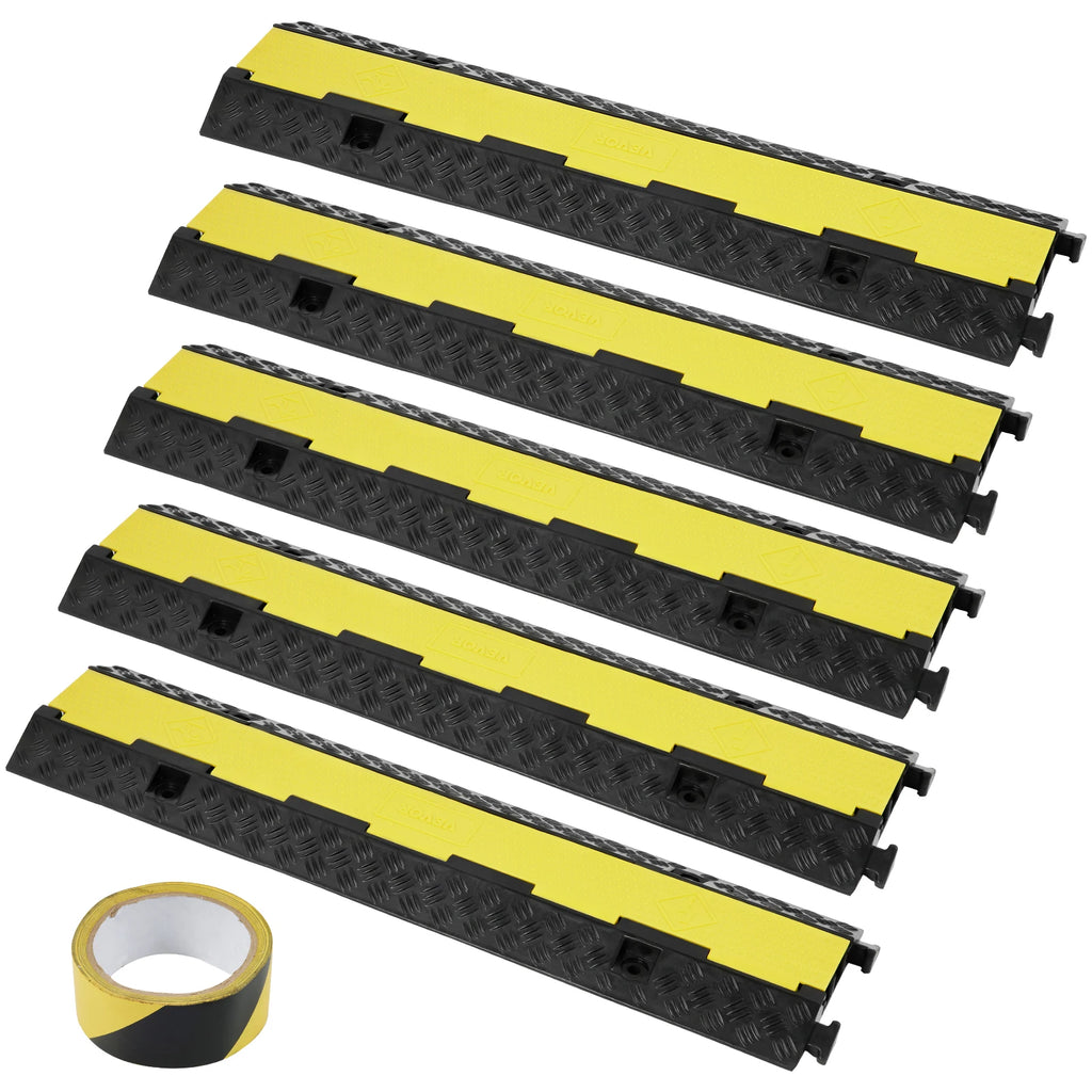 Cable Protector Ramp 1/3/5 PCS 2 Channel Heavy Duty Wire Cord Cover Ramp with TPR Flip-Open Top Cover Traffic Speed Bump