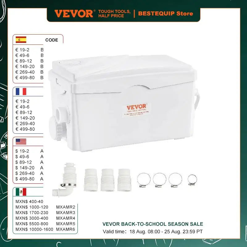 Macerator Pump 350W 6000 L/h Flow 23 ft/7 m Head Macerator Sewerage Sump Pump with 3 Water Inlets Water Disposal Machine