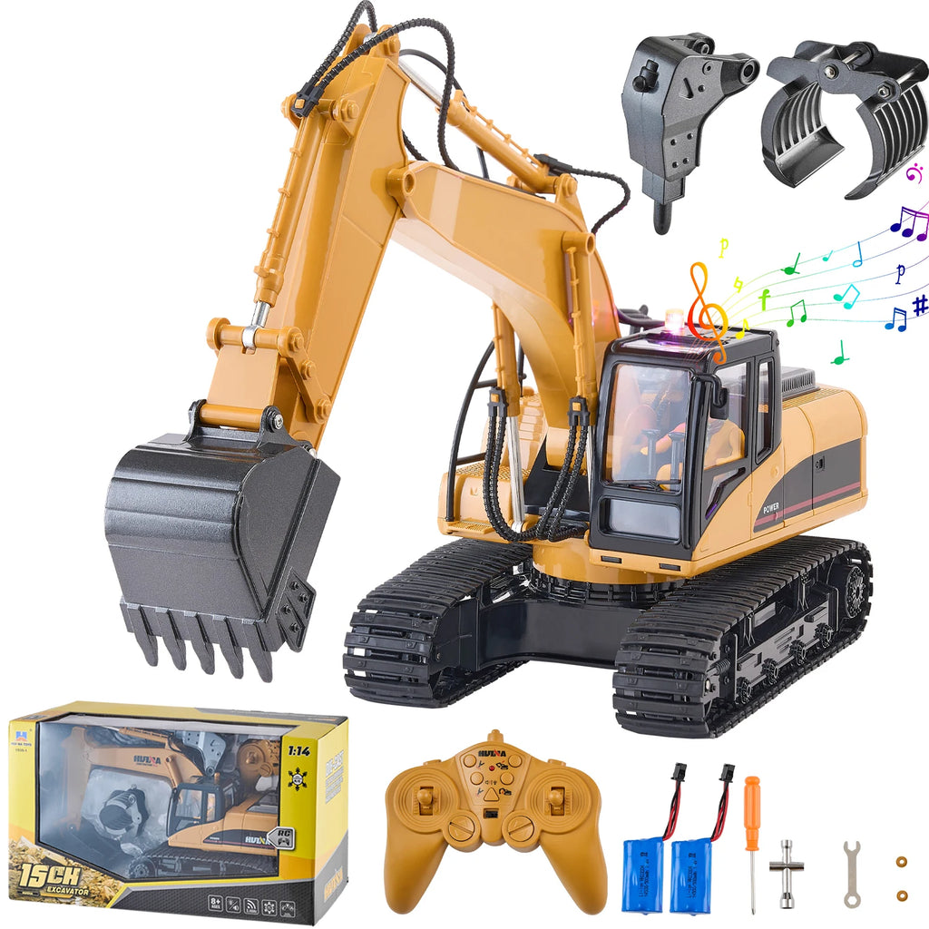 2.4G Remote Control Excavator Dump Truck 3 in 1 RC Model Car Digger Toy with Light & Sound Construction Vehicle for Kid