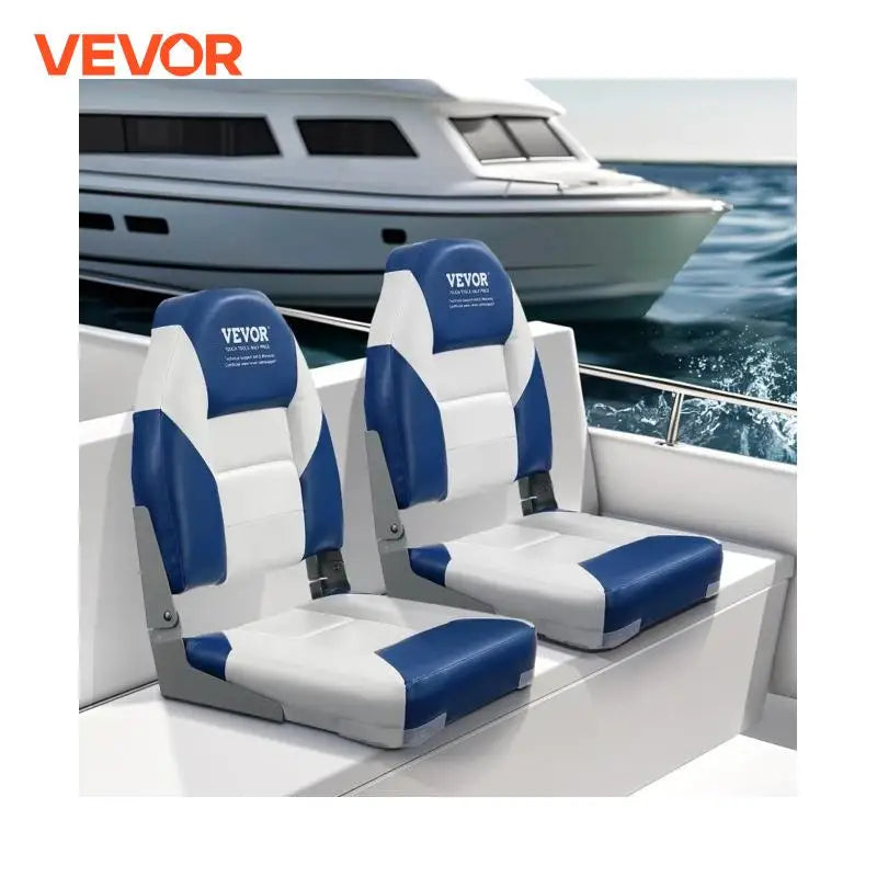 21.85" High Back Boat Seat Folding Boat Chair with Thickened Sponge Padding Fold-Down Boat Captain Chairs 2-Pack