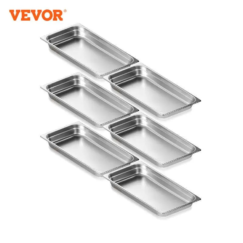 6 Pack Buffet Chafing Dishes 2.5"-6"Deep Steam Table Pan Full Size 0.8mm Thick Stainless Steel Catering Storage Food Pan
