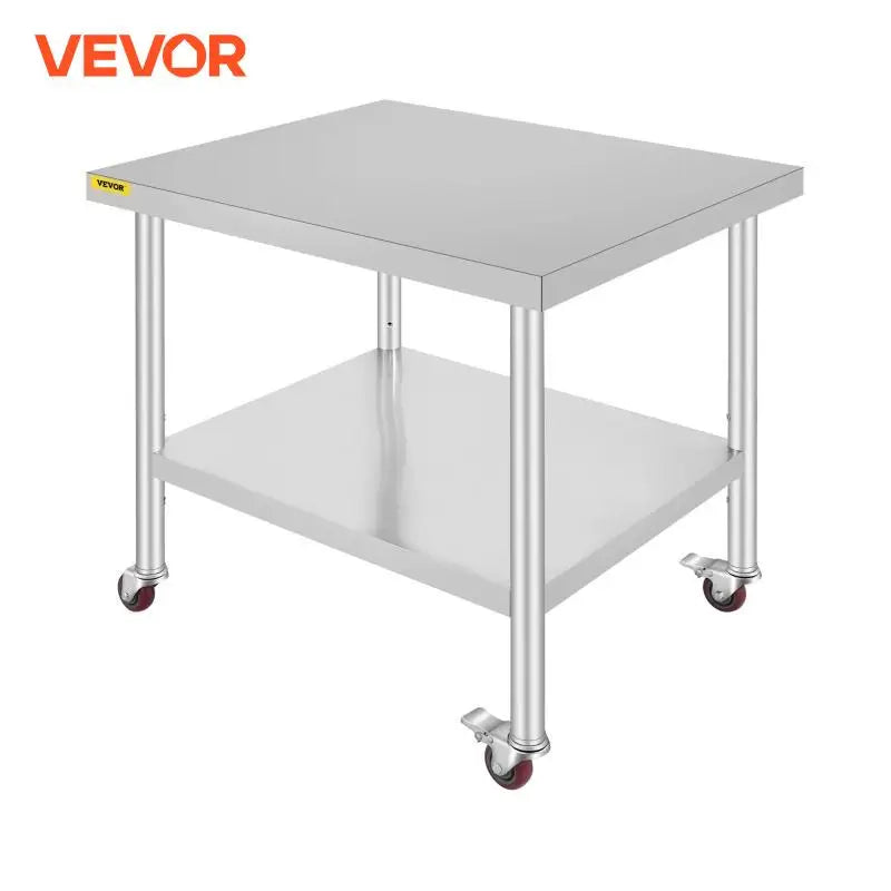Stainless Steel Kitchen Prep Table With 4 Caster Wheels & Backsplash Loads Up to 100KG-300KG for Home Storage Rack Dining