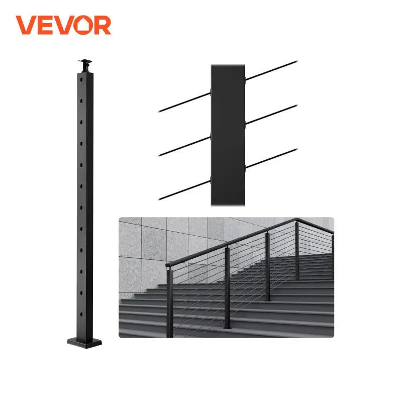 Cable Railing Post Pre-Drilled Holes SUS304 Stainless Steel Cable Rail Post with Horizontal /curved Bracket Black/silver