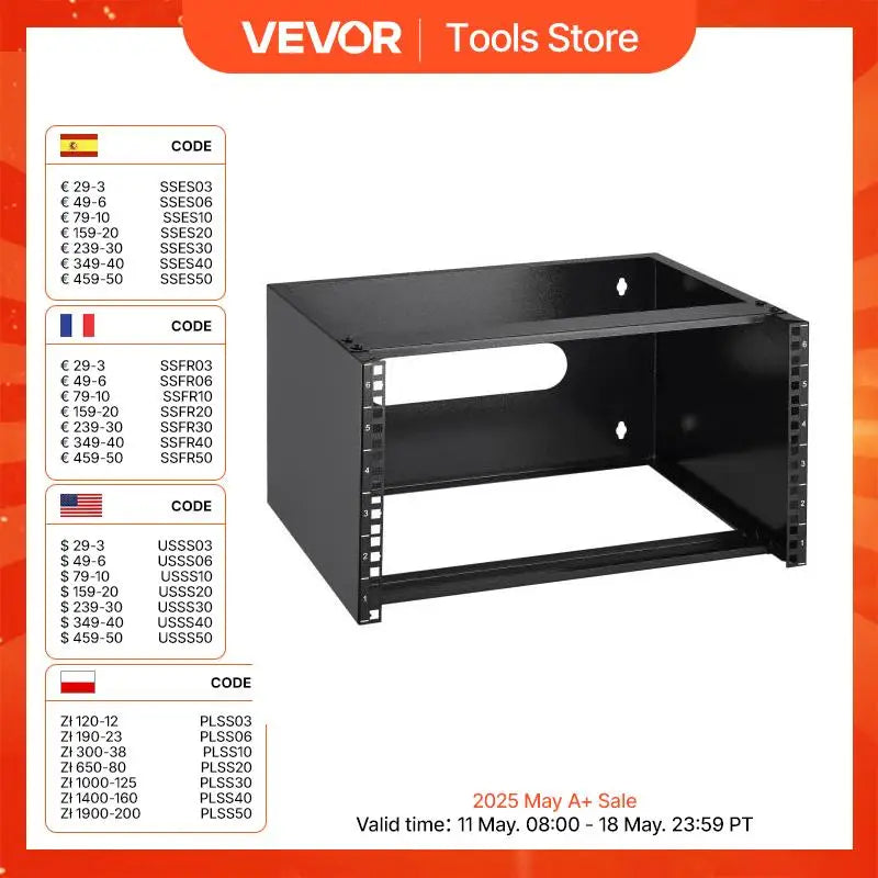 6U Wall Mount Network Rack 14 in Depth 50 lbs Max Weight Capacity with Cage Nuts for IT Equipment and Network Switches