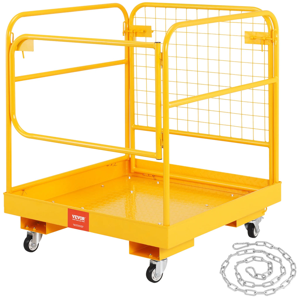 1200lbs Forklift Safety Cage Folding Security Platform with Lockable Swivel Wheels Holds 1 to 2 Adults for Aerial Work