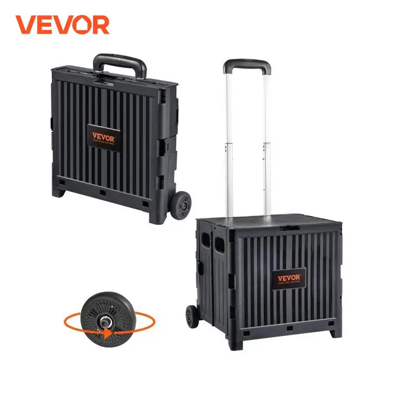 Foldable Utility Shopping Cart Folding Portable Crate Handcart with Telescope Handle Wheels for Travel Office Garden Use