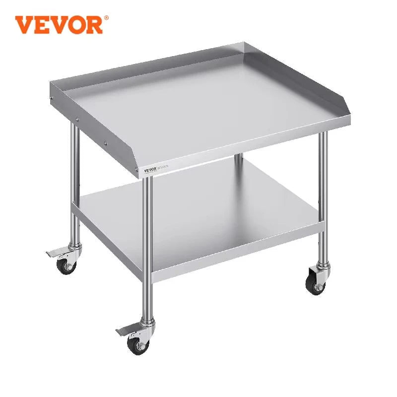 Stainless Steel Work Table Commercial Food Prep Worktable w/ 4 Wheels Heavy Duty Prep Worktable for Restaurant Home Hotel