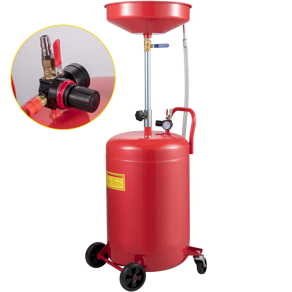20 Gal Portable Waste Oil Drain Tank Fluid Fuel Transfer Drainage Adjustable Funnel Height, with Pressure Regulating Valve