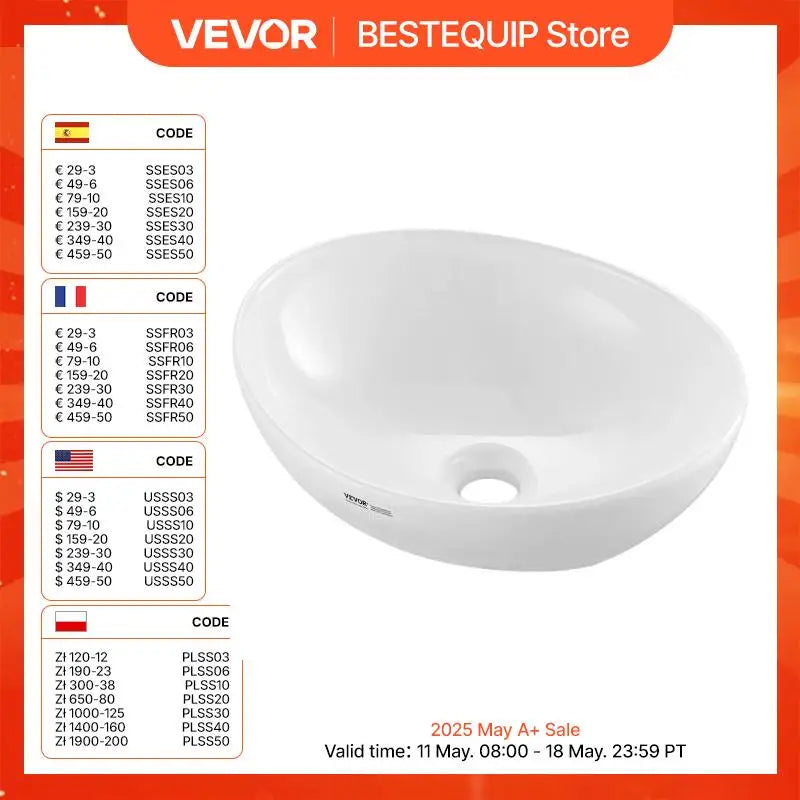 Oval Vessel Sink Bathroom Vessel Sink Bowl Countertop White Ceramic Bathroom Sinks Above Counter for Bathroom Hotel and RV