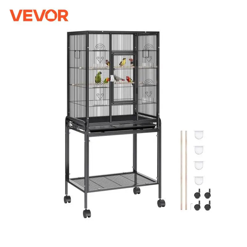 52/54 inch Standing Large Flight Bird Cage Carbon Steel Parakeets Cages with Rolling Stand and Tray for Cockatiels Parrots