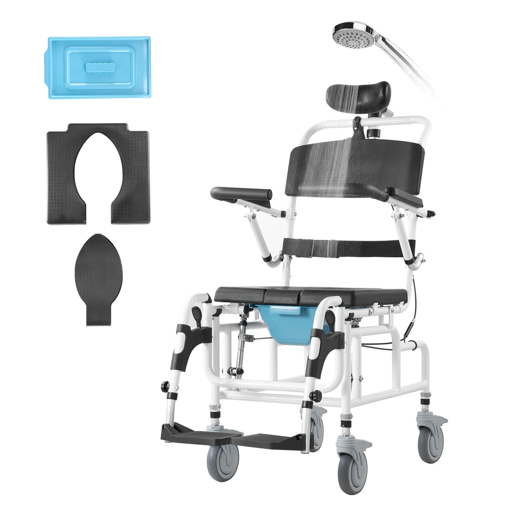 Shower Wheelchair  17.5in Width Aluminum Alloy Bathroom Wheelchair for Inside Shower for Disabled Adult  300 lbs Capacity