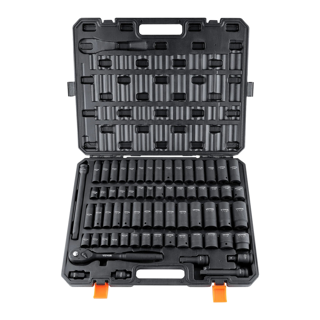 1/2" Drive Impact Socket Set  6 Point Cr-V Alloy Steel for Auto Repair Easy-to-Read Size Markings Rugged Construction