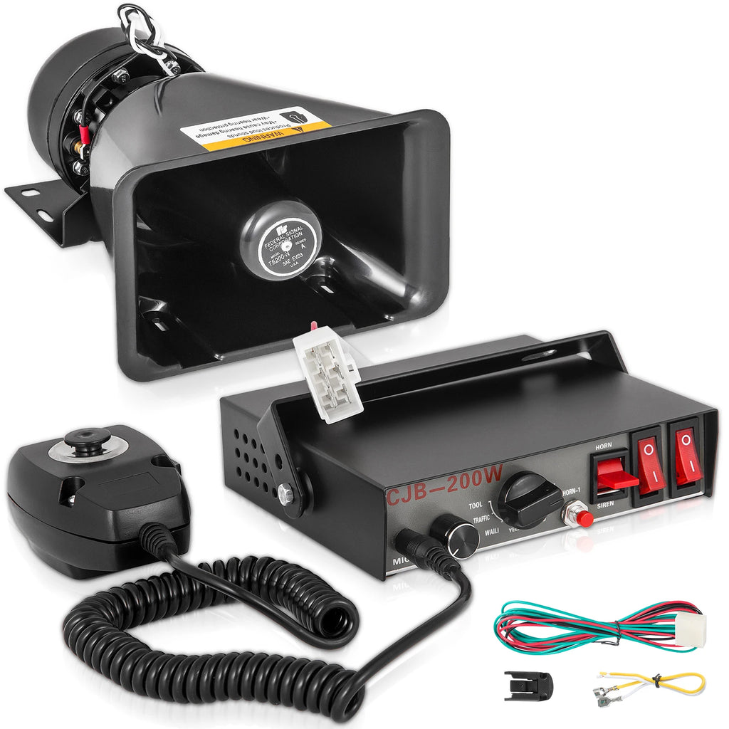 100 / 200W 12V DC Car Alarm Professional PA System 8 Kinds of Warning Sounds with Handheld Mic for All Specific Vehicles