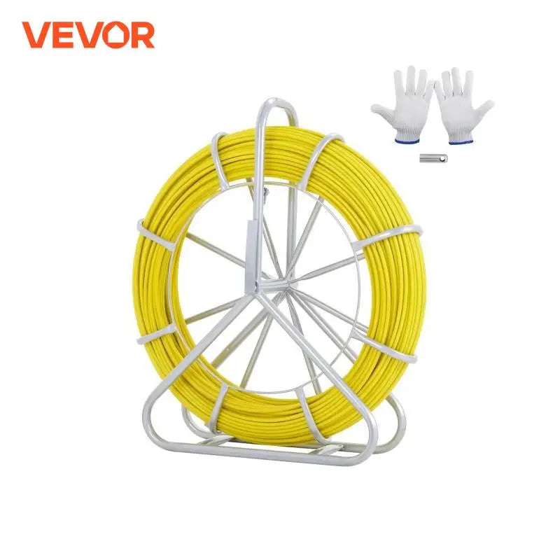 Fish Tape Fiberglass 425 ft 1/4 inch Wire Puller with Steel Reel Stand for Walls and Electrical Conduit, Non-Conductive