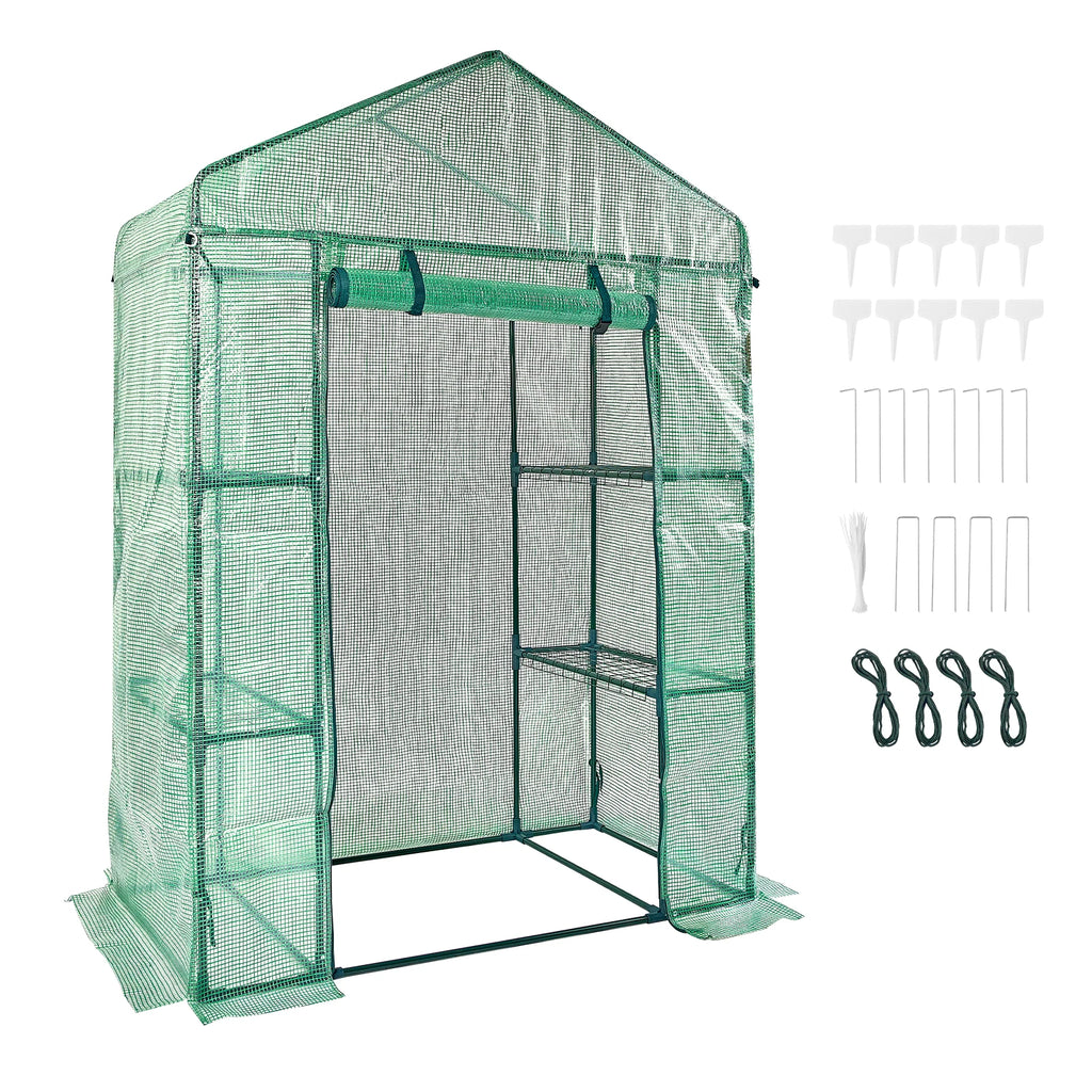 Walk-in Green House Greenhouse with Shelves High Strength PE Cover And Steel Frame Set Up Quickly for Planting and Storage