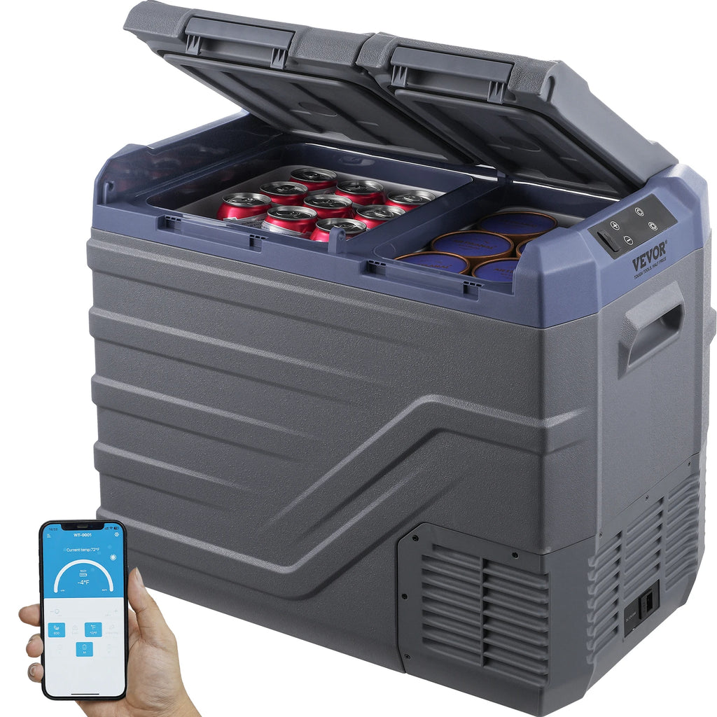 40L Car Refrigerator, 12V Car Fridge, Dual Zone Portable Freezer, -4℉-68℉, 12/24V DC and 100-240V AC Compressor Cooler