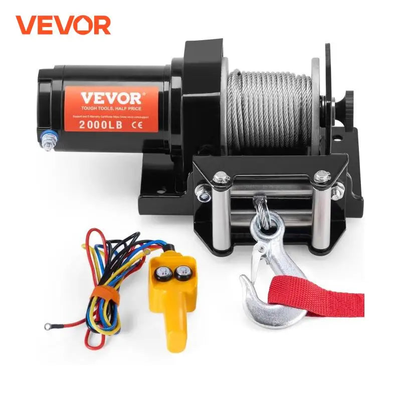 2000lbs Electric Car Winch ATV/UTV Steel Cable Winch with Wired Remote Control for Towing Off-Road Vehicle Jeep Truck