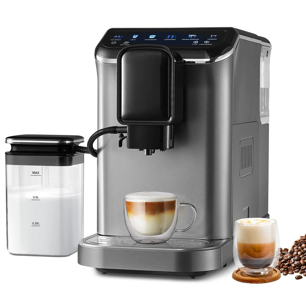 Automatic Espresso Machine Coffee Latte Machine with Color Touch Screen 15 Grinding Levels and Removable Milk Reservoir