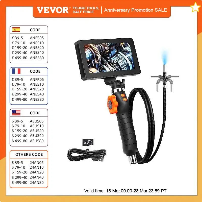 Articulating Borescope Camera with Light Two-Way Articulated Endoscope Inspection Camera1080P HD for Automotive Plumbing