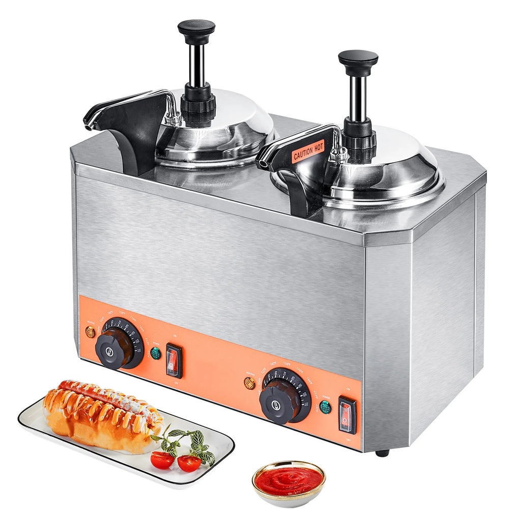 Electric Cheese Dispenser with Pumps, 2.3x2 Qt Commercial Hot Fudge Warmer, 86-230℉ Temp Adjustable Nacho Cheese Warmer.