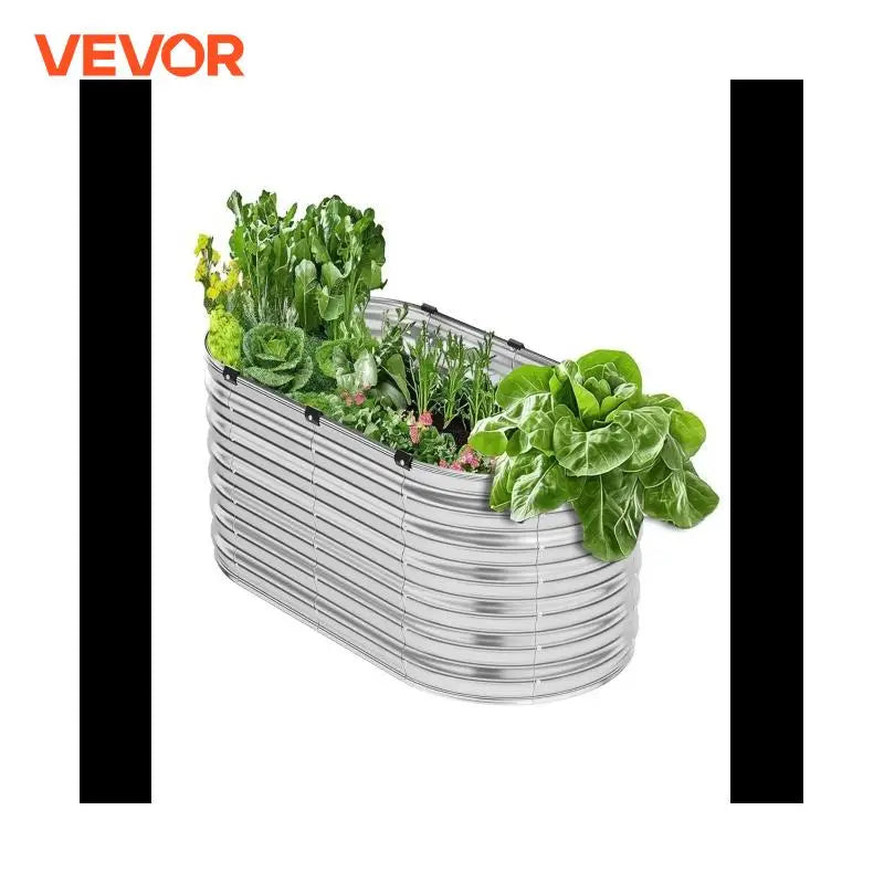 Metal Raised Garden Bed Outdoor Galvanized Planter Box with Open Bottom Large Oval Planter Raised Bed for Gardening Plants