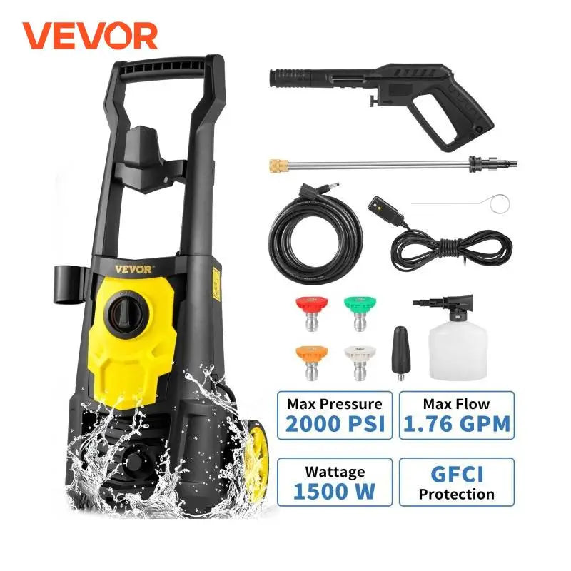 1500W High Pressure Car Washer 2000 PSI Electrical Portable Car Washing Machine Auto Wash Washers Spray Gun for Home Use