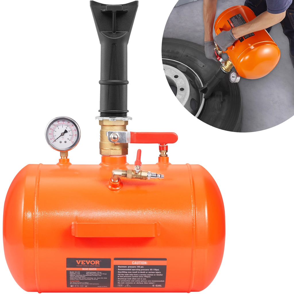 5 Gal/19L Air Tire Bead Blaster with Pressure Gauge & Handle 145 PSI Seating Tool Inflator Tank  for Car Truck ATV