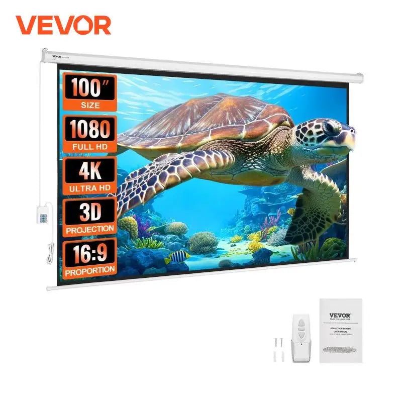 Electric Motorized Projector Screen 100/120 inch 16:9 4K 1080 HD Wall Mount Movie Screen for Family Home Office Theater