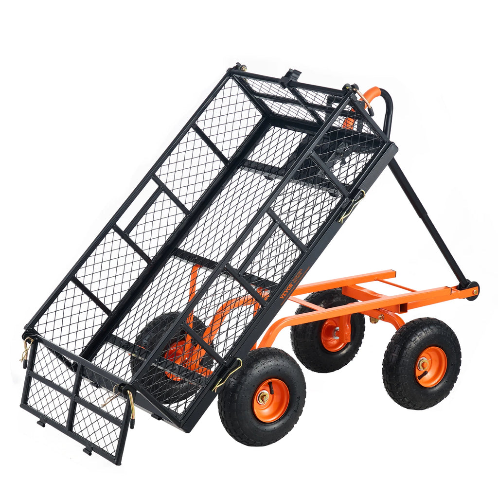 Garden Cart, Sturdy Metal Utility Wagon w/Simple Assembly, Versatile Dump Cart w/Dual-Function Handle, 400 lbs,10" Wheels