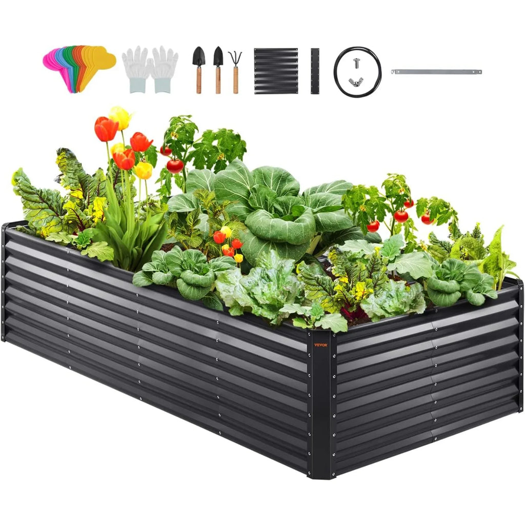 8x4x2ft Metal Raised Garden Bed Kit, Outdoor Large Planter Raised Beds with Open Bottom and Planting Tools