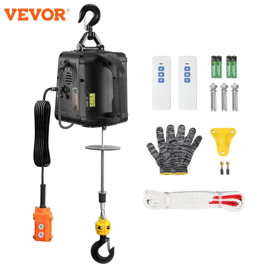 1100lbs 1500W Electric Hoist Winch 3-in-1 Portable Power Winch Crane with Wireless Remote Control for Overload Protection