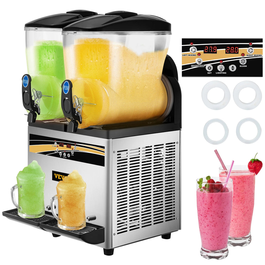 Commercial Slushy Machine 15L Double Tank Margarita Machine Stainless Steel Frozen Drink Machine Perfect for Cafes Bars