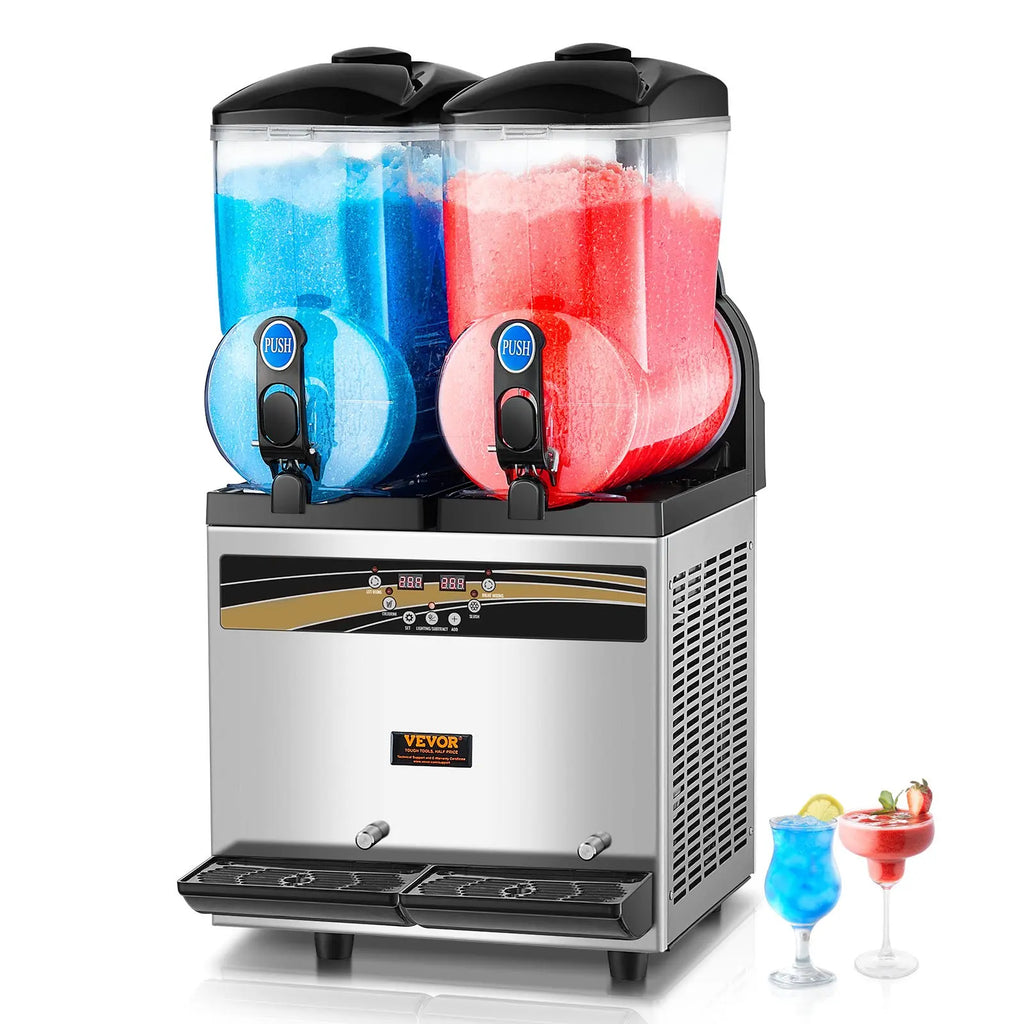 15Lx2 Commercial Slush Machine 1000W - 2-Tank Margarita Maker for Frozen Drinks, Smoothies, Bars, Restaurants & Home