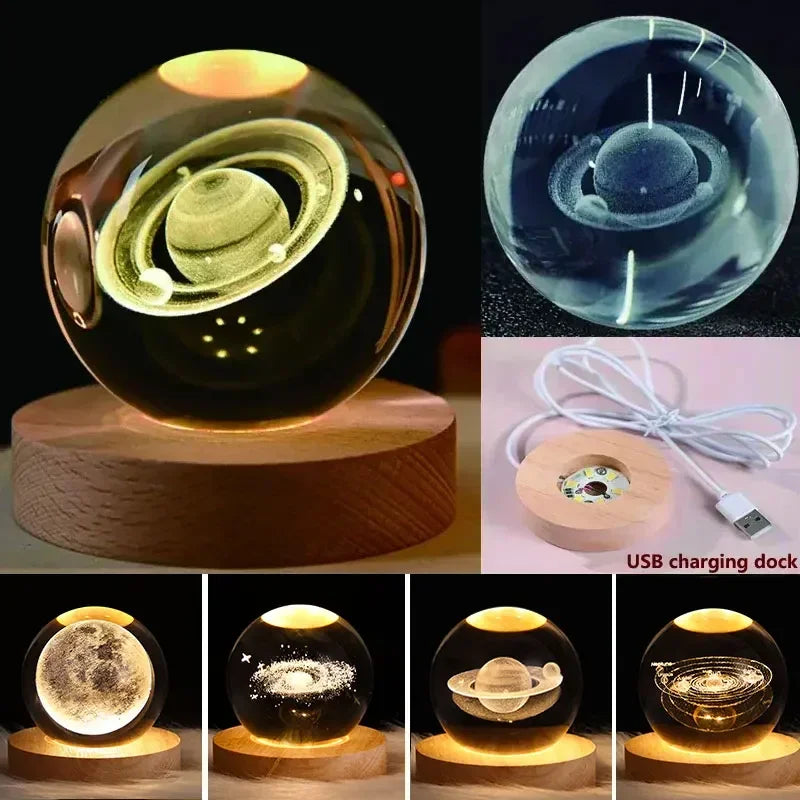 Hot USB Powered Galaxy Crystal Ball Lamp 3D Illuminated Moon Light For Home Bedroom Desk Tabletop Decoration Night Light