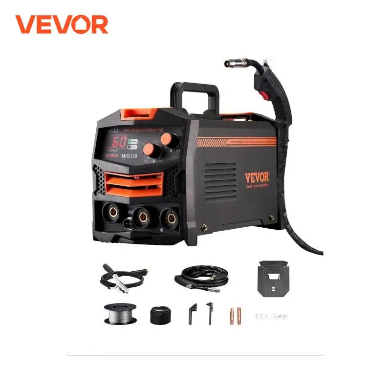MIG Welder 130Amp Synergic Mig Welding Machine Gasless Flux Core Welder Portable Mig Welder with Digital Display Screen