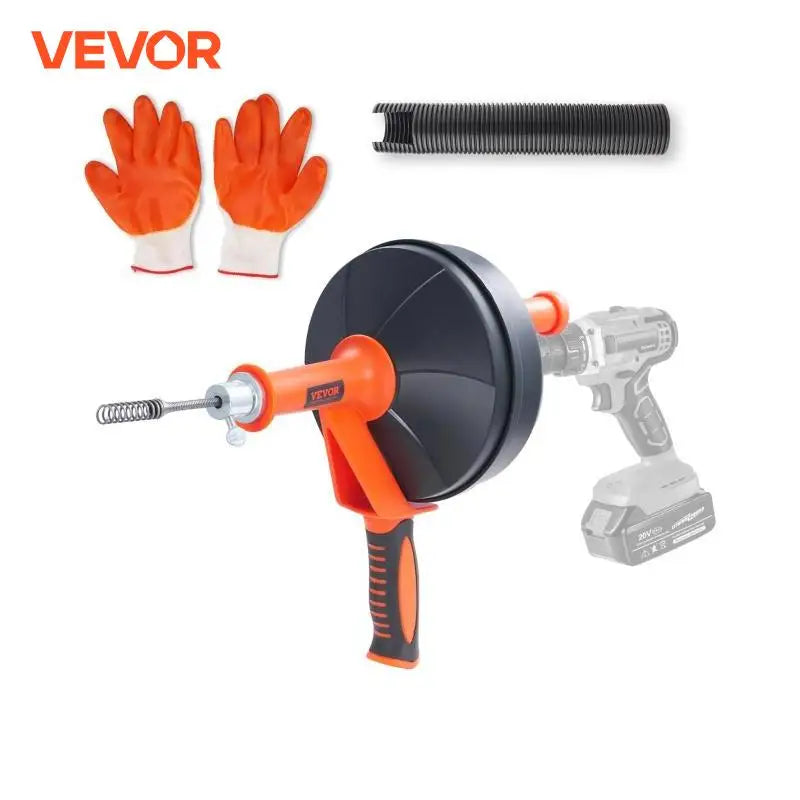 Drain Auger 25Ft Manual-feeding Plumbing Snake with Drill Attachment Drain Clog Remover Toilet Sewer Pipe Dredge for Home