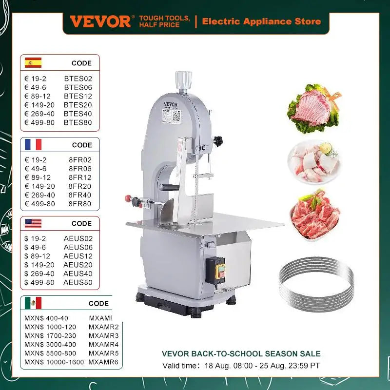 Commercial Electric Meat Bone Saw Machine 1500W Stainless Steel Blade Bone Bandsaw Machine Workbench Countertop Bone
