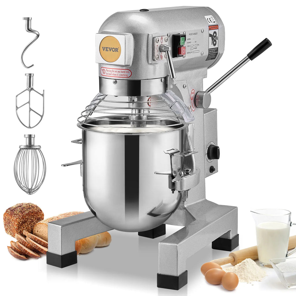 Commercial Food Mixer, 10L Commercial Stand Mixer with 3 Adjustable Speeds, 550W Dough Mixer with Stainless Steel Bowl