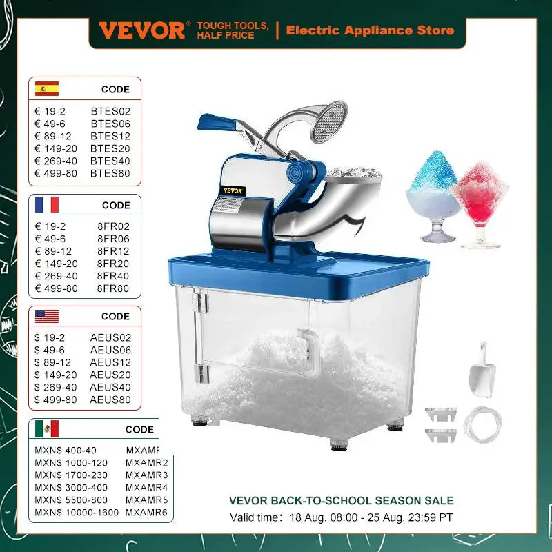 Electric Snow Cone Machine Ice Shaver Crusher Granizing Glass Blender Mixer Chopper Stainless Steel Cool Colder Commercial