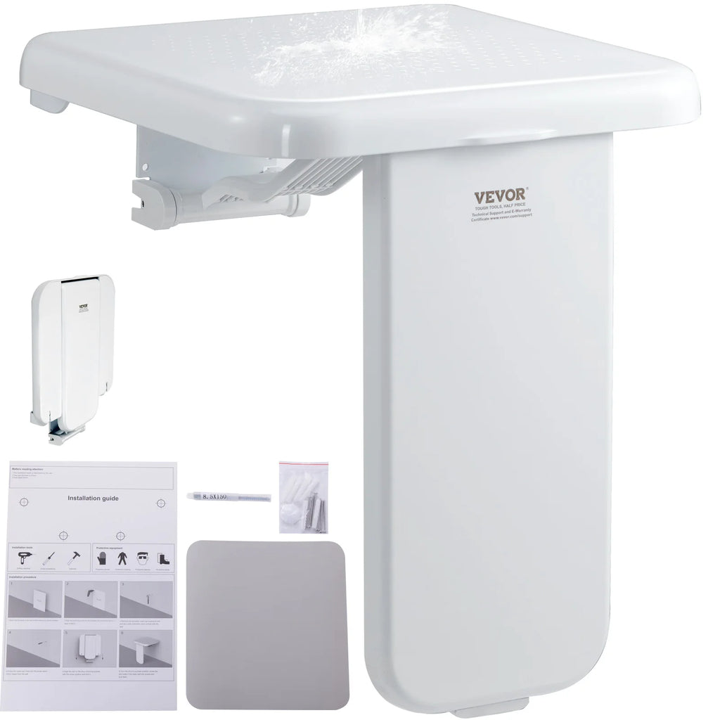 Folding ABS Shower Seat 15.7'' x 16.7'' Unfolded, Wall Mounted Fold Up Shower Bench 440 lbs for Seniors Pregnant Women