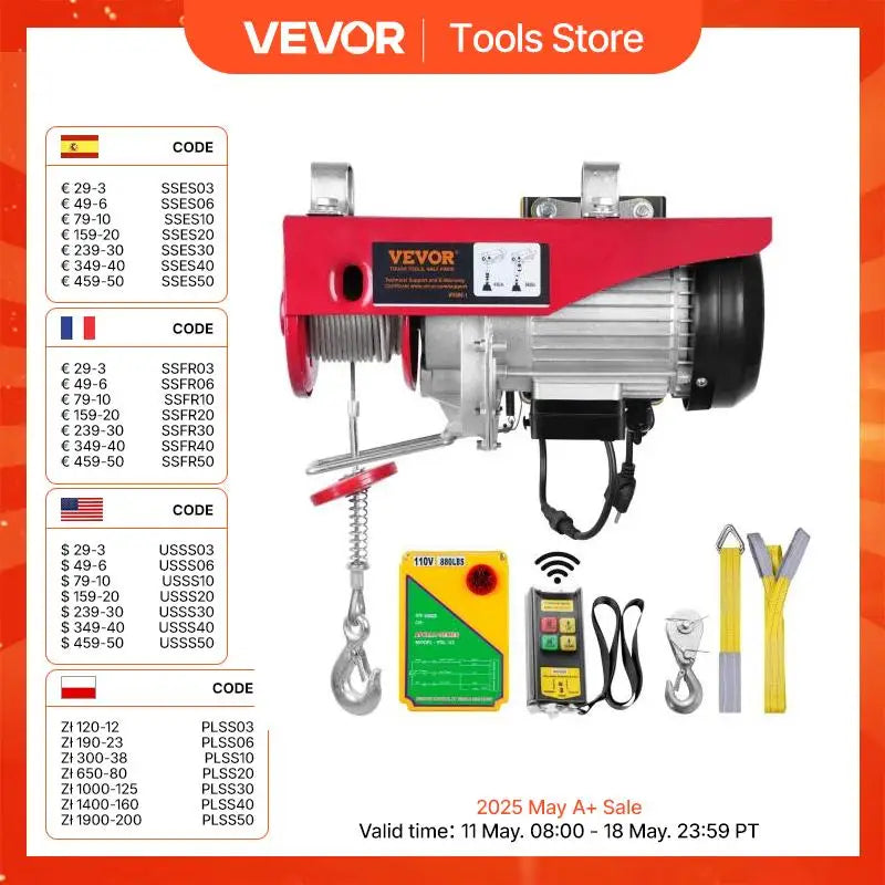 400/600/1000kg Electric Hoist Portable Lifter Electric Steel Wire Winch W/Wireless Remote Control for Boat Car Garage