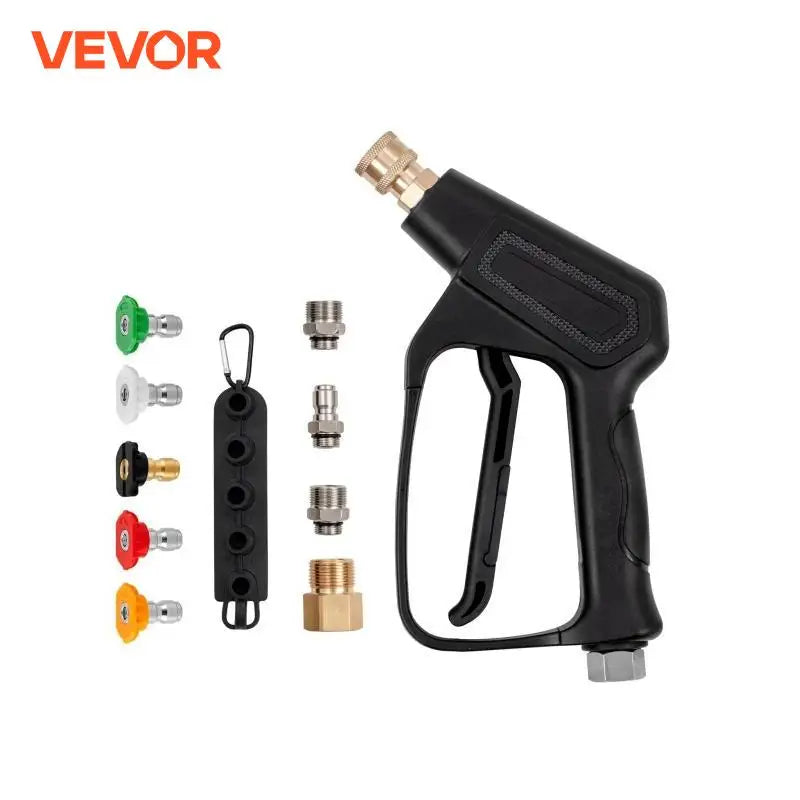 Short Pressure Washer Gun 4000 PSI High Power Outlet Hose Connector Foam Gun with 5 Color Quick Connect Nozzles