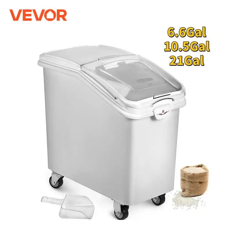 6.6Gal-21Gal Kitchen Container Ingredient Storage Bin W/ Wheel & Scoop for Commercial Home Storing Rice Flour Corn Soybean