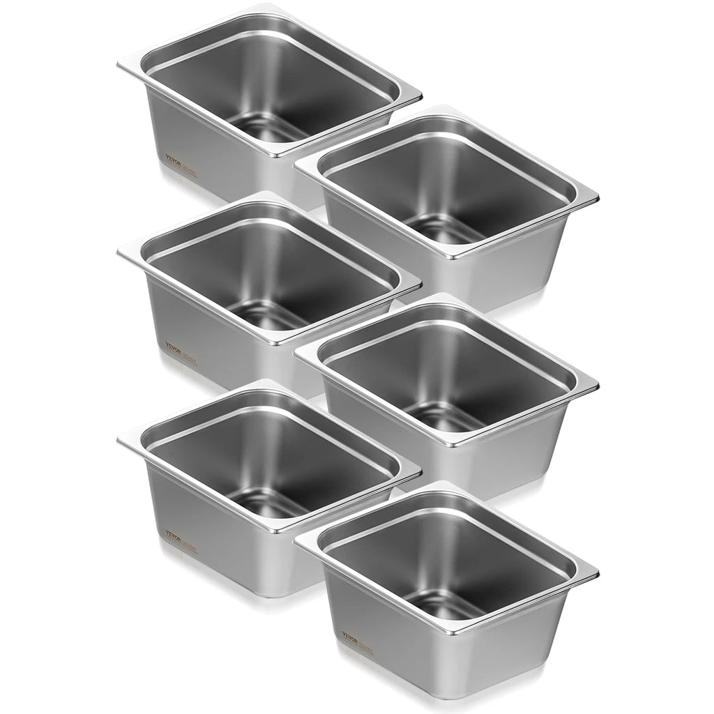 6 Pack Buffet Chafing Dishes 9.32L Gastronorm Pans Steam Table Pans Tray Stainless Steel Food Container for Party BBQ