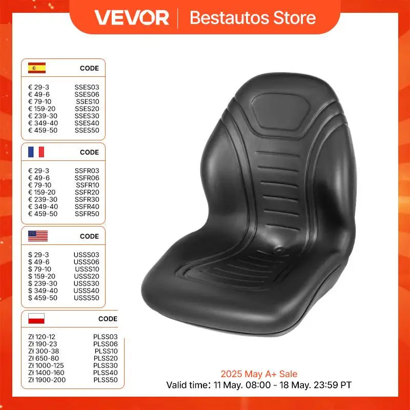 Forklift Seat Replacement Durable Vinyl Cover High Back Yamaha Tractor Seat for Mower Excavator Wheel Loader Dozer Backhoe