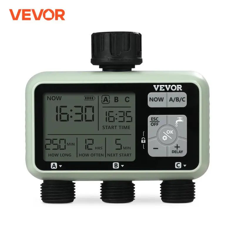 Water Timer 3 Outlets Hose 3 Independent Watering Zone LCD Display Rain Delay Mode Manual Mode, Watering Sprinkler Timer