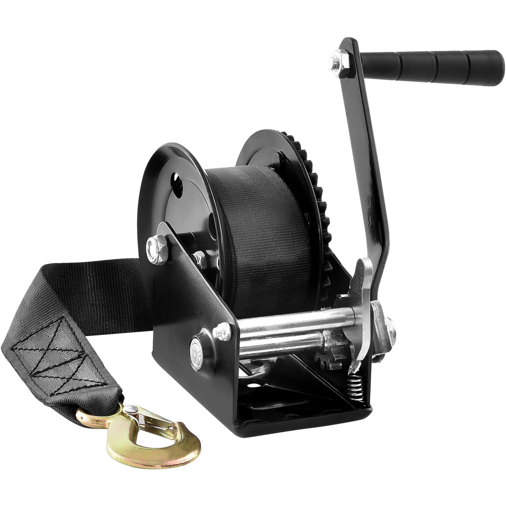 Hand Winch,Boat Trailer Winch Heavy Duty Rope Crank w/ 23ft Polyester Strap & Two-Way Ratchet,Manual Operated Crank Winch