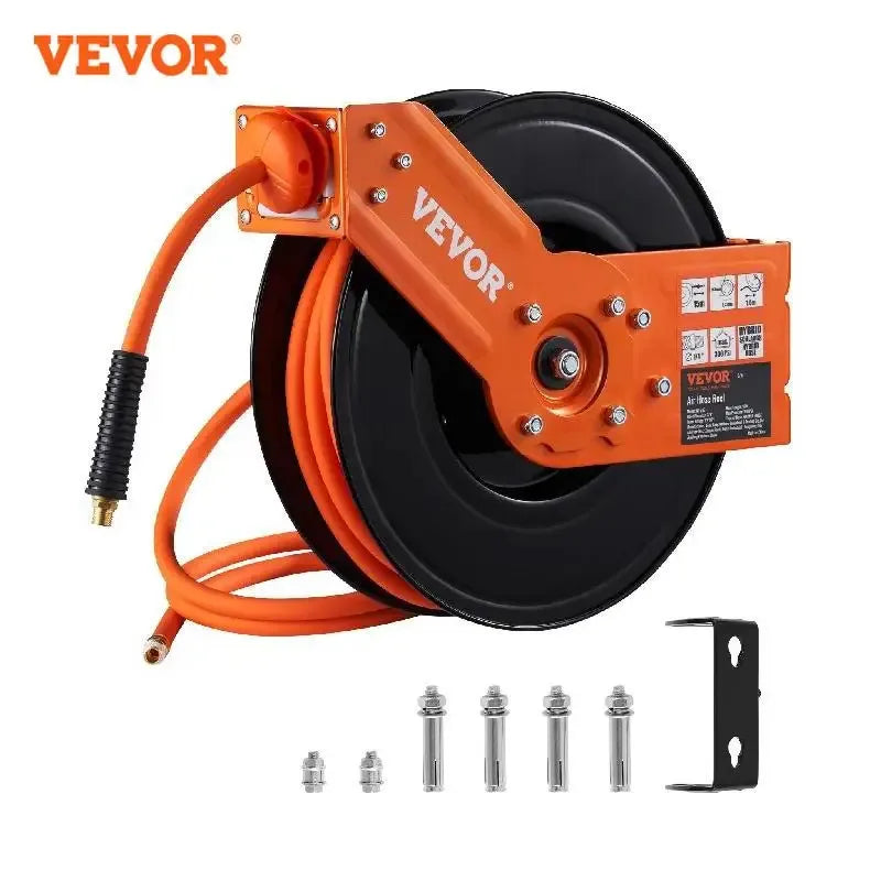 Retractable Air Hose Reel 50 FT Hybrid Air Compressor Hose Reel 5 In Wall Mount Heavy Duty Double Arm Stainless Steel Reel