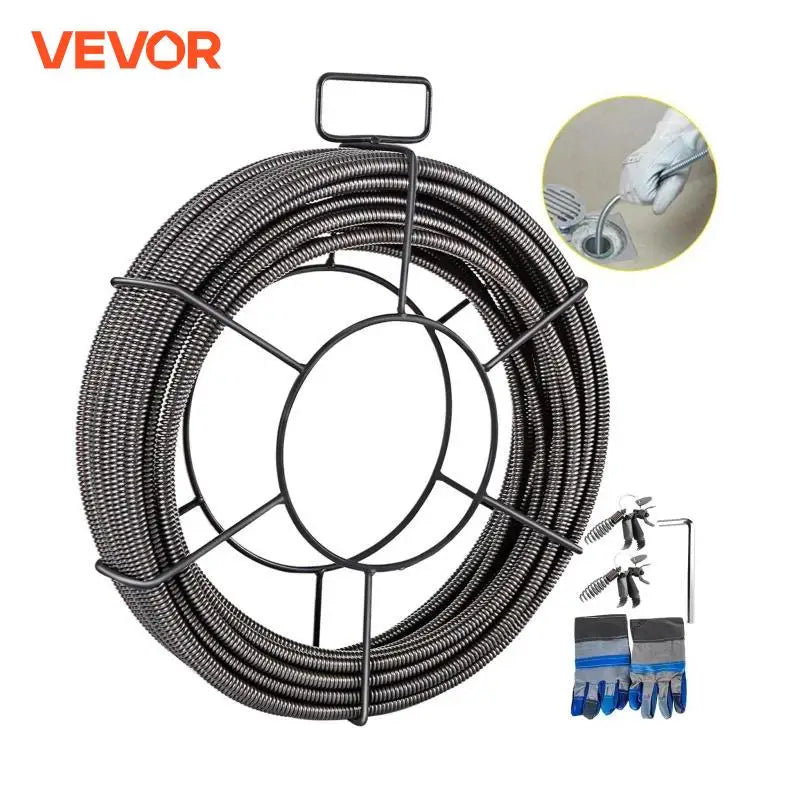 Drain Cleaning Cable 50 Feet x 3/8 Inch Solid Core Sewer Cable Drain Auger Cable Cleaner Snake Clog Pipe Drain Cleaning
